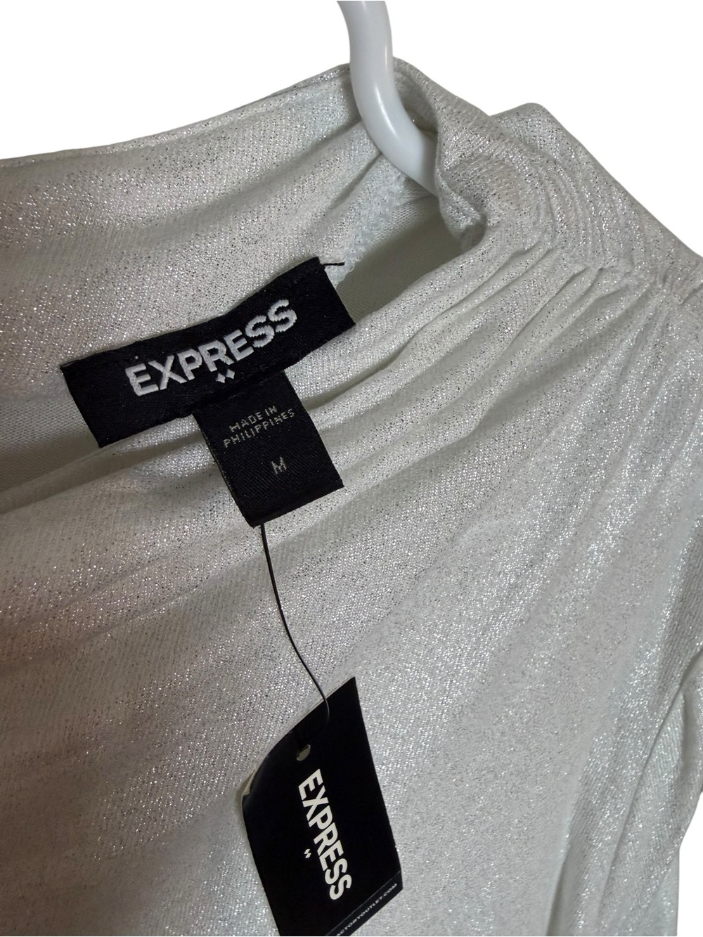 Express Silver Shimmery Drape Short Sleeve Blouse - Picture 5 of 6